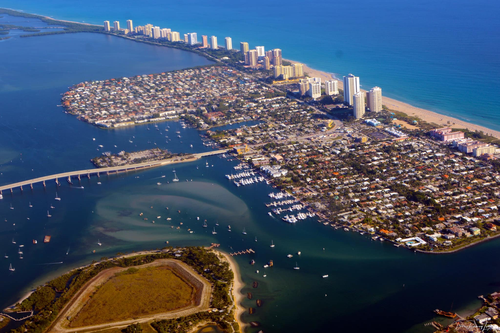 Singer Island and Palm Beach Shores from the air, oceanfront towers along the beach
