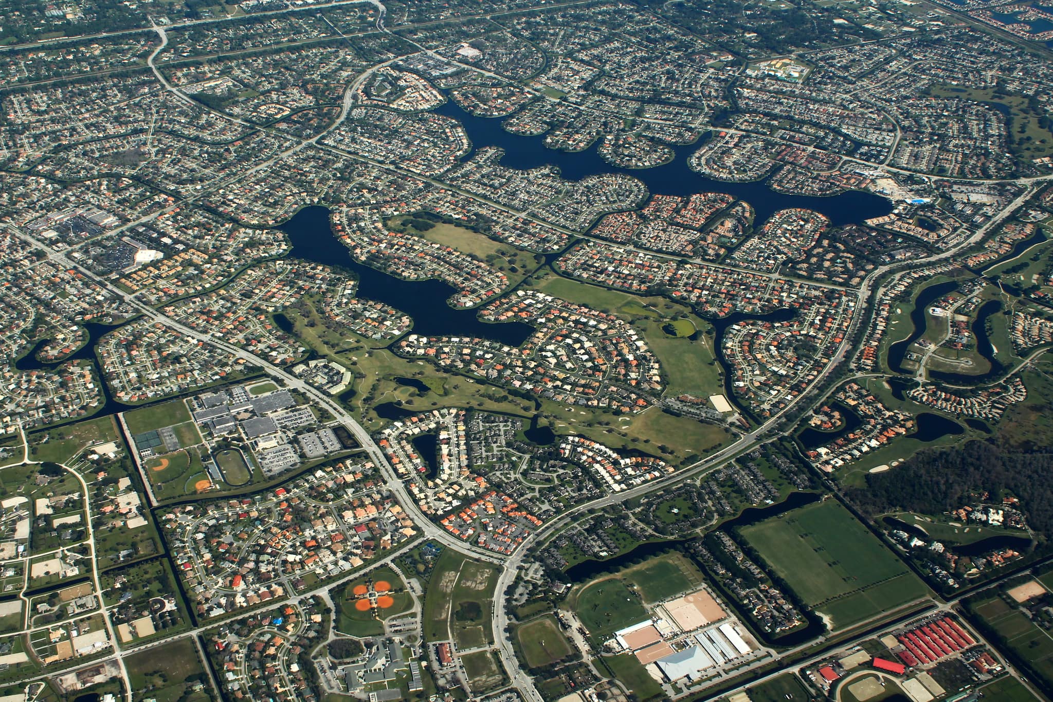 Wellington lakes and estate streets from the air