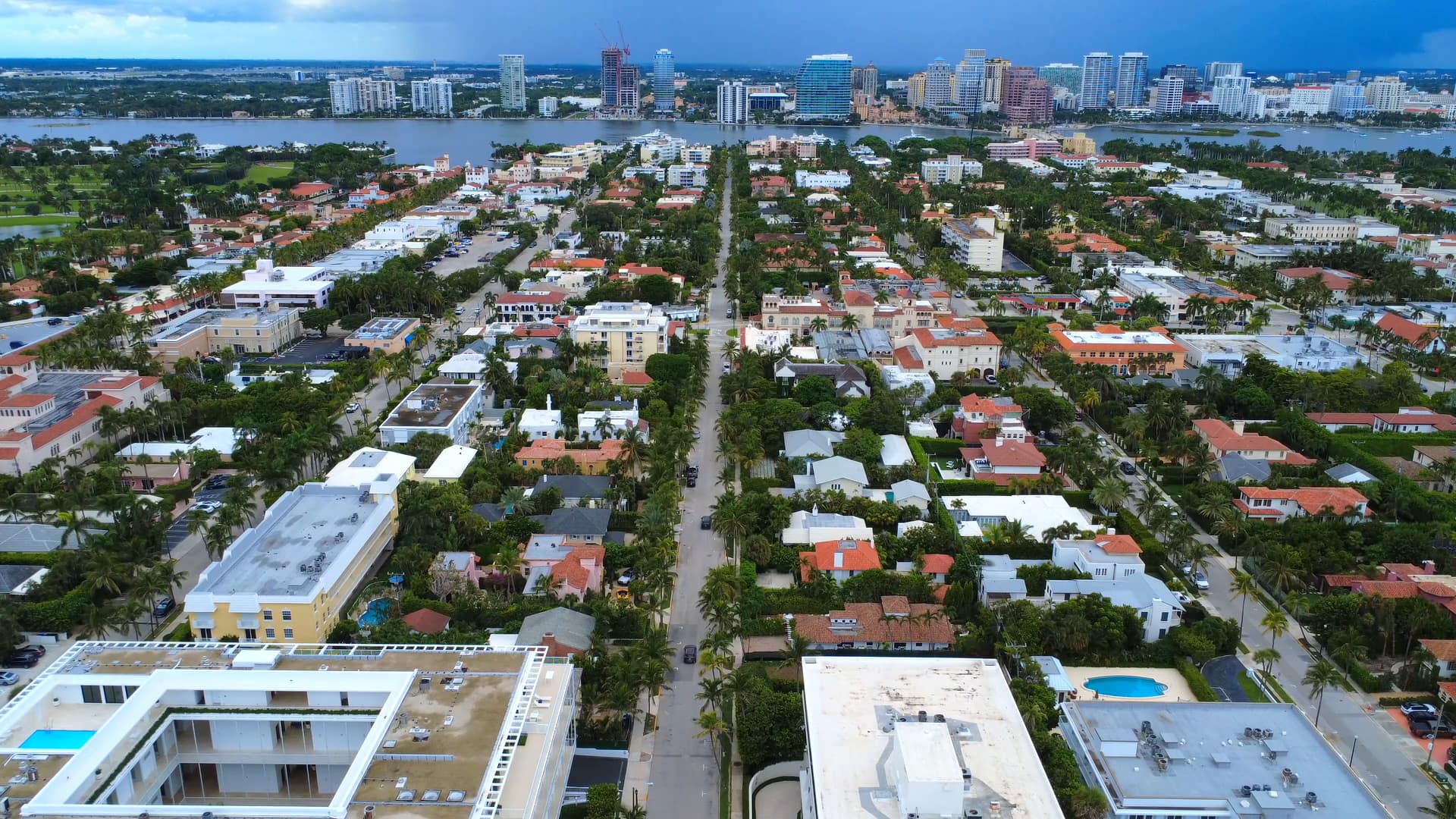 West Palm Beach across the Lake Worth Lagoon from above Palm Beach